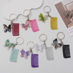 New Acetate Butterfly Comb Keychain Pendant Creative Cute Girl Makeup Mirror Bangs Comb Accessories