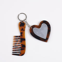 New Acrylic Heart-Shaped Makeup Mirror Comb Keychain Glitter Sequin Bag Charm DIY Accessory Pendant