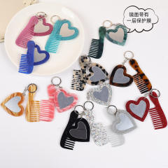 New Acrylic Heart-Shaped Makeup Mirror Comb Keychain Glitter Sequin Bag Charm DIY Accessory Pendant