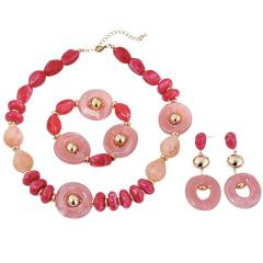 New Fashion High-End Translucent Pink Maillard Acrylic Beaded Geometric Disc Necklace Set