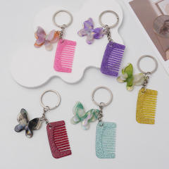 New Acetate Butterfly Comb Keychain Pendant Creative Cute Girl Makeup Mirror Bangs Comb Accessories