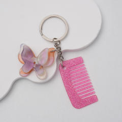 New Acetate Butterfly Comb Keychain Pendant Creative Cute Girl Makeup Mirror Bangs Comb Accessories