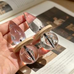 Summer Minimalist Geometric Wooden Patchwork Earrings Water Drop Transparent Ball Earrings