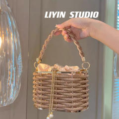 Heavy Hand-woven Shiny Rhinestone Strip Vegetable Basket Bag Banquet Shoulder Crossbody Handbag
