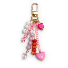 Dopamine Colorful Beaded Keychain Heart Pendant Tassel Bag Charm Sweet Girl Bag Accessory