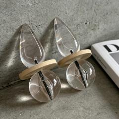 Summer Minimalist Geometric Wooden Patchwork Earrings Water Drop Transparent Ball Earrings