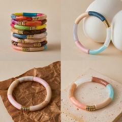 Hot-Selling Personalized Curved Bamboo Tube Multi-Color Colorful Bracelets arcylic bangle