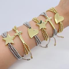 Ins Personalized Ethnic Style Cross Stacked Beaded 18K Copper Plated Real Gold Bead Bracelet for Men Women