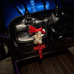 Creative Beaded Bow Cross Keychain Clay Full Diamond Exquisite Bag Hanging Accessories