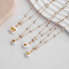 Stainless Steel Pearl Necklace with Irregular Baroque Pearl Pendant