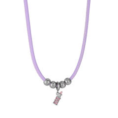 Sweet-Cool Style Leather Cord Necklace with Stainless Steel Beaded Lipstick Pendant