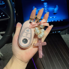 Creative Beaded Bow Cross Keychain Clay Full Diamond Exquisite Bag Hanging Accessories
