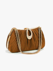 Hot-Selling Fashionable Satin Evening Bag French-Style Pleated Design Bridal Handbag