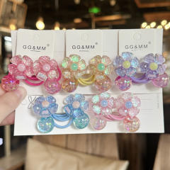 Flower Hair Rope Children's Hair Accessories Cartoon Shiny Hair Tie Ponytail Elastic Band Bubble Hair Ornament