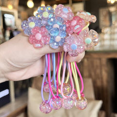 Flower Hair Rope Children's Hair Accessories Cartoon Shiny Hair Tie Ponytail Elastic Band Bubble Hair Ornament