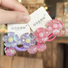 Flower Hair Rope Children's Hair Accessories Cartoon Shiny Hair Tie Ponytail Elastic Band Bubble Hair Ornament