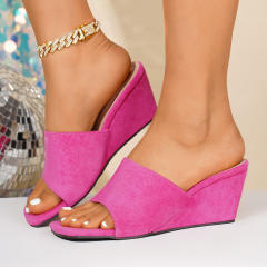 Summer Square-Toe Suede Wedge Slippers 2026 New Style Large Size Open-Toe Sandals for Women Wholesale