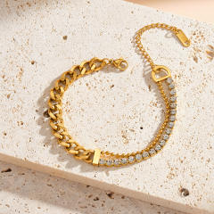 Fashion Creative Rhinestone-Encrusted Multi-Chain Stackable Stainless Steel Bracelet for Women