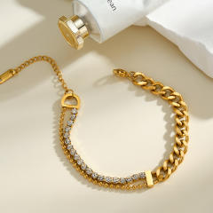Fashion Creative Rhinestone-Encrusted Multi-Chain Stackable Stainless Steel Bracelet for Women