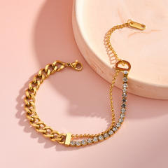 Fashion Creative Rhinestone-Encrusted Multi-Chain Stackable Stainless Steel Bracelet for Women
