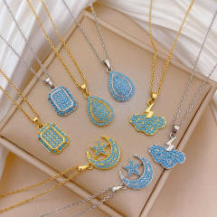 Moon and Sun pendant Necklace full turquoise stone inlaid pendant stainless steel chain necklace