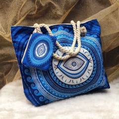 Evil Eye Women's Beach Bag Cotton Portable Large Capacity Canvas Bag