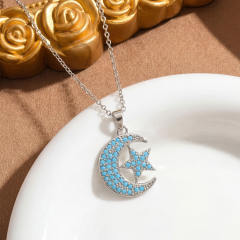 Moon and Sun pendant Necklace full turquoise stone inlaid pendant stainless steel chain necklace