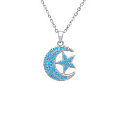 Moon and Sun pendant Necklace full turquoise stone inlaid pendant stainless steel chain necklace