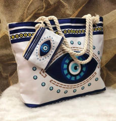 Evil Eye Women's Beach Bag Cotton Portable Large Capacity Canvas Bag