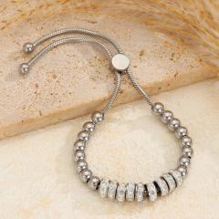 Diamond-Encrusted Simple and Stylish Round Bead Bracelet stainless steel bracelet