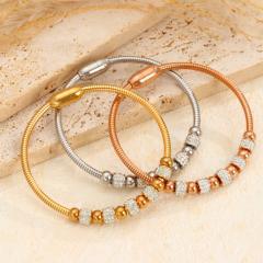 Fashion Simple stainless Steel Magnet Buckle Women's Bracelet with Diamond Beads