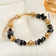 Natural Stone Beaded Bracelet for Women Fresh Gravel Style stainless steel bracelet