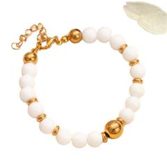 Easy match whtie color natural stone bead stainless steel bead bracelet necklace set