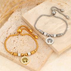 Best-Selling Tree of Life charm Adjustable Beaded Bracelet stainless steel bracelet