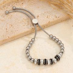 Diamond-Encrusted Simple and Stylish Round Bead Bracelet stainless steel bracelet