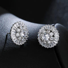 Delicate round full inlaid zircon earrings women's fashion banquet accessories