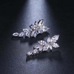 Hot-Selling Elegant Lady Long Super Shiny Olive Branch Leaf Zircon Diamond Earrings