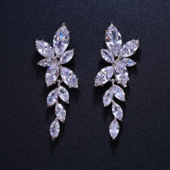Hot-Selling Elegant Lady Long Super Shiny Olive Branch Leaf Zircon Diamond Earrings