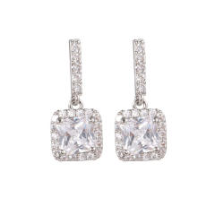 Fashion Geometric Women's Unique Super Flash Inlaid Square Zircon Earrings for Women