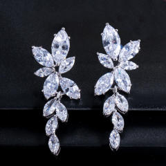 Hot-Selling Elegant Lady Long Super Shiny Olive Branch Leaf Zircon Diamond Earrings
