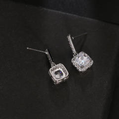 Fashion Geometric Women's Unique Super Flash Inlaid Square Zircon Earrings for Women