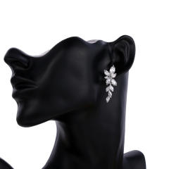 Hot-Selling Elegant Lady Long Super Shiny Olive Branch Leaf Zircon Diamond Earrings
