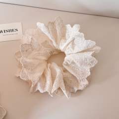 Gentle Floral Lace White Scrunchie for Women large size double layer scrunchies
