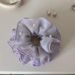 Purple Korean-Style Polka Dot Pearl Mesh Scrunchie for Women large size scrunchies