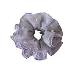 Purple Korean-Style Polka Dot Pearl Mesh Scrunchie for Women large size scrunchies