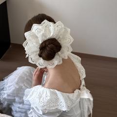 Gentle Floral Lace White Scrunchie for Women large size double layer scrunchies