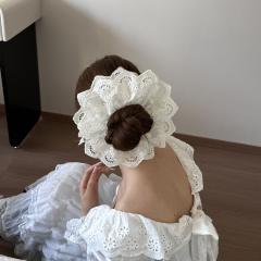 Gentle Floral Lace White Scrunchie for Women large size double layer scrunchies