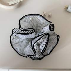 Purple Korean-Style Polka Dot Pearl Mesh Scrunchie for Women large size scrunchies
