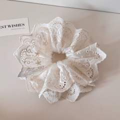 Gentle Floral Lace White Scrunchie for Women large size double layer scrunchies
