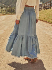 Irregular Skirt for Women Spring Summer Elastic High Waist Ruffled A-Line Umbrella Skirt